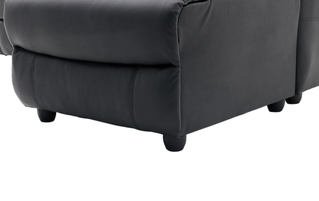 Lucas 3 Seater Faux Leather Recliner Sofa with left side facing chaise - Black
