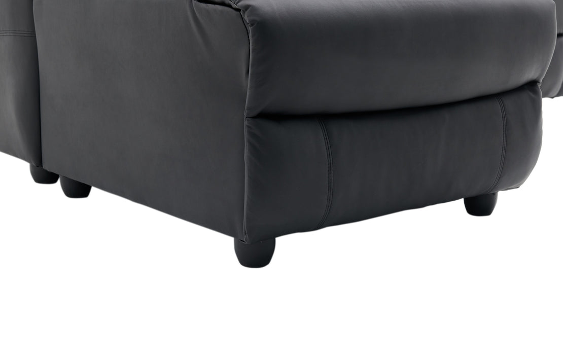 Lucas 3 Seater Faux Leather Recliner Sofa with right side facing chaise - Black