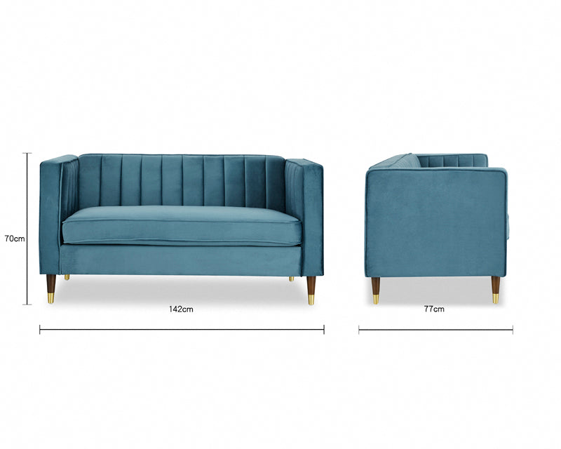 Griffen 2 Seater Fabric Sofa - Blue Velvet