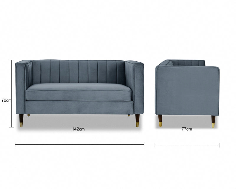 Griffen 2 Seater Fabric Sofa - Grey Velvet