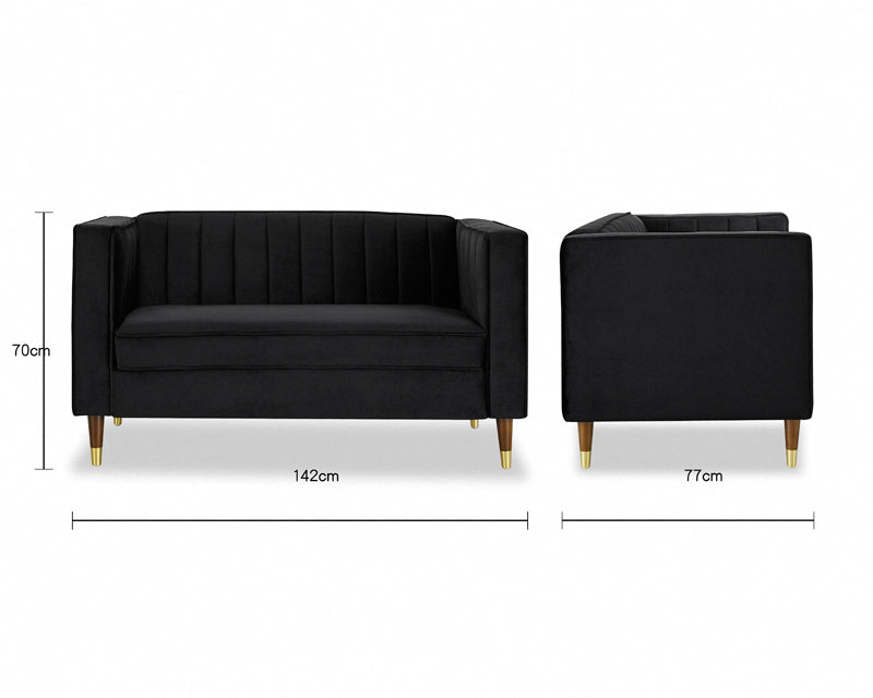 Griffen 2 Seater Fabric Sofa - Black Velvet