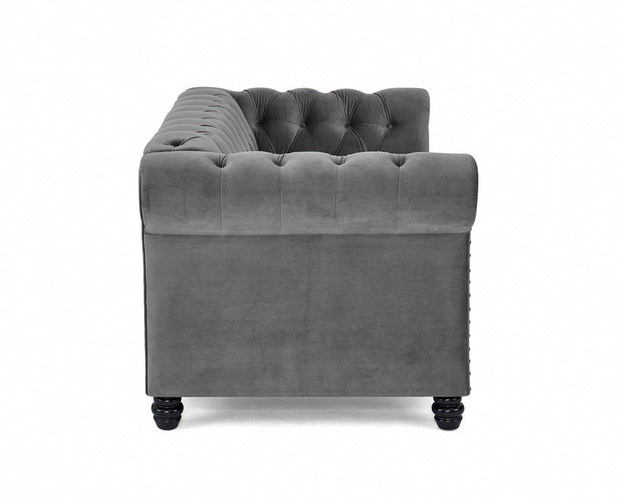 Harper Chesterfield Studded 2 Seater Fabric Sofa - Grey Velvet
