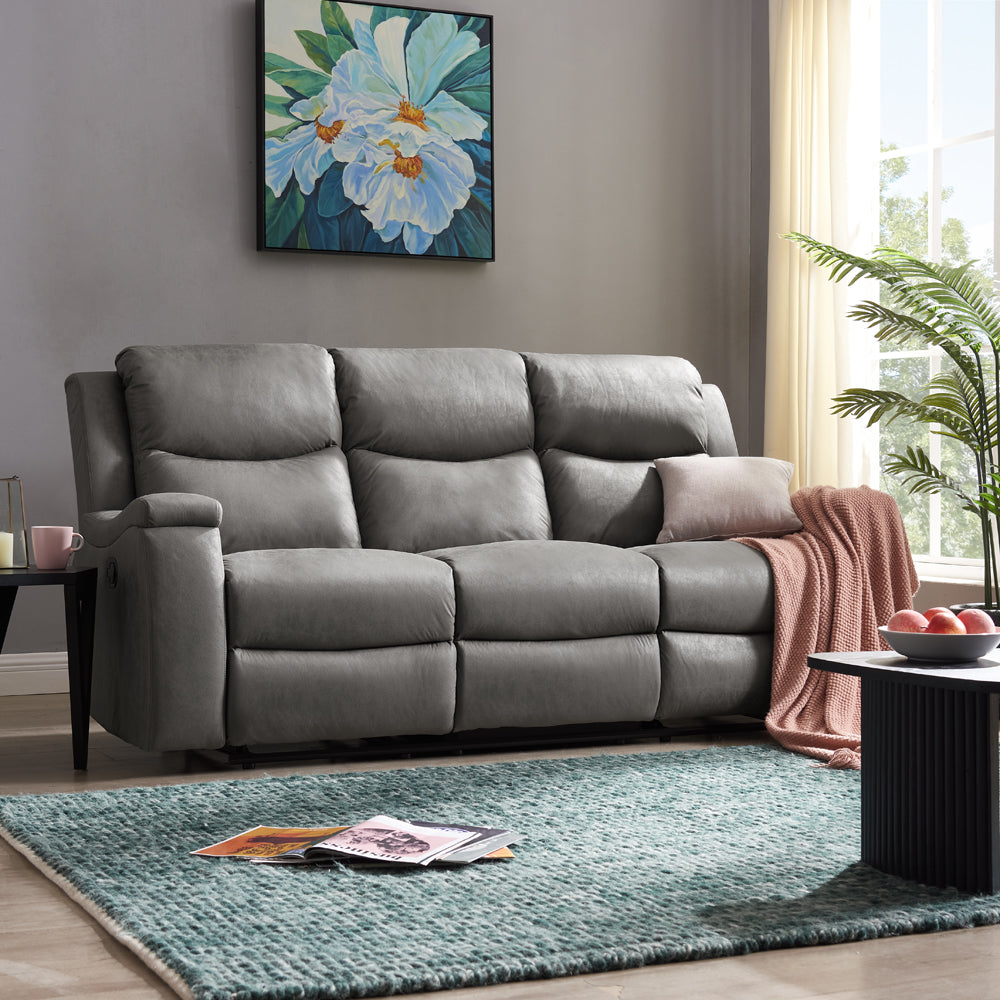 Jackson Faux Leather 3 Seater Recliner - Grey