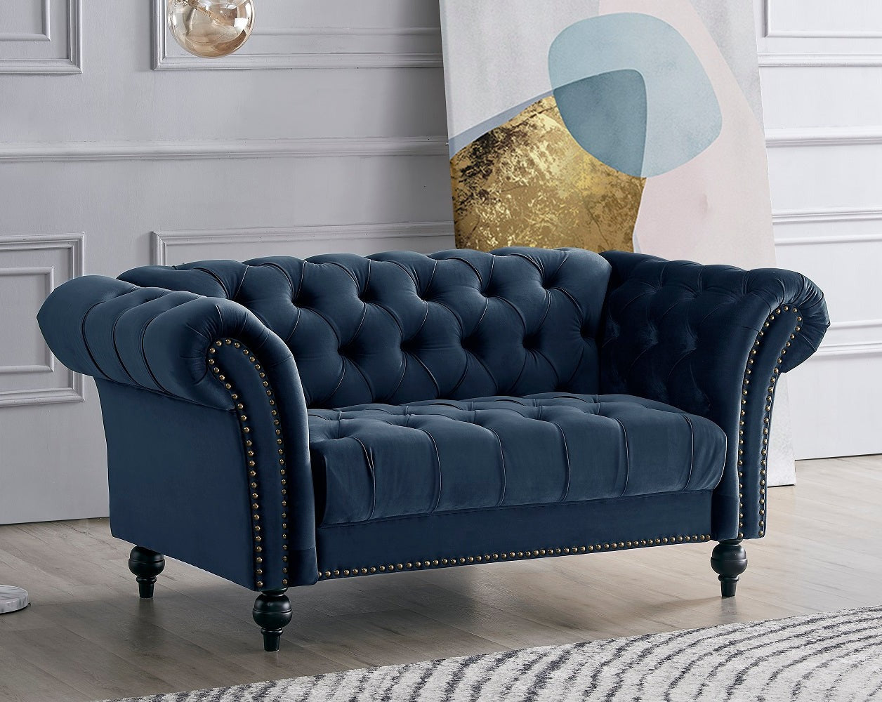 Emma Velvet 2 Seater Fabric Sofa - Midnight Blue