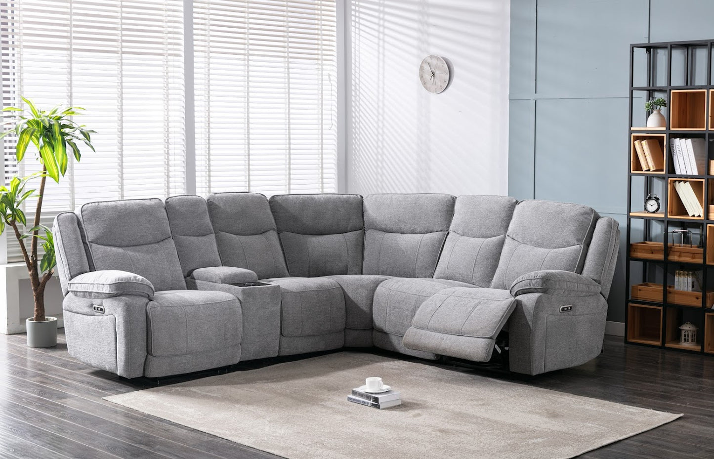 Frankfurt Corner Sofa - Sectional 2-C-2 with Console Table - Light Grey