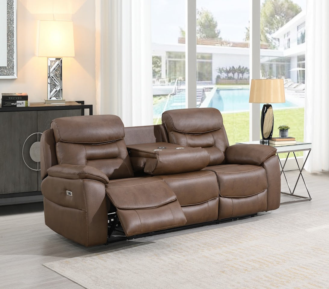 Palma 3 Seater Power Recliner with Drop Down Table - Chestnut