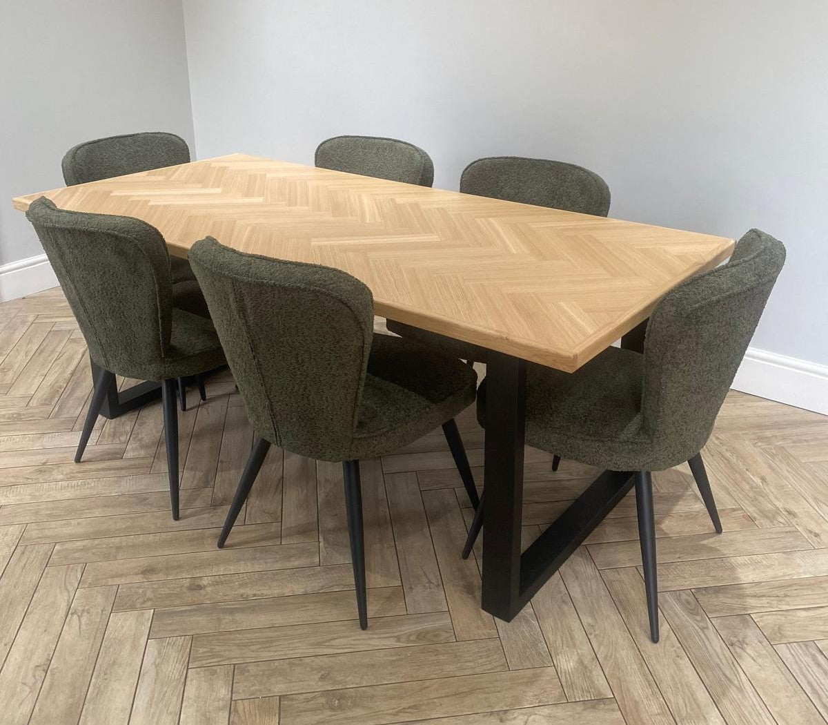 Haydn Herringbone 2m Fixed Top Dining Table Only - Natural Oak