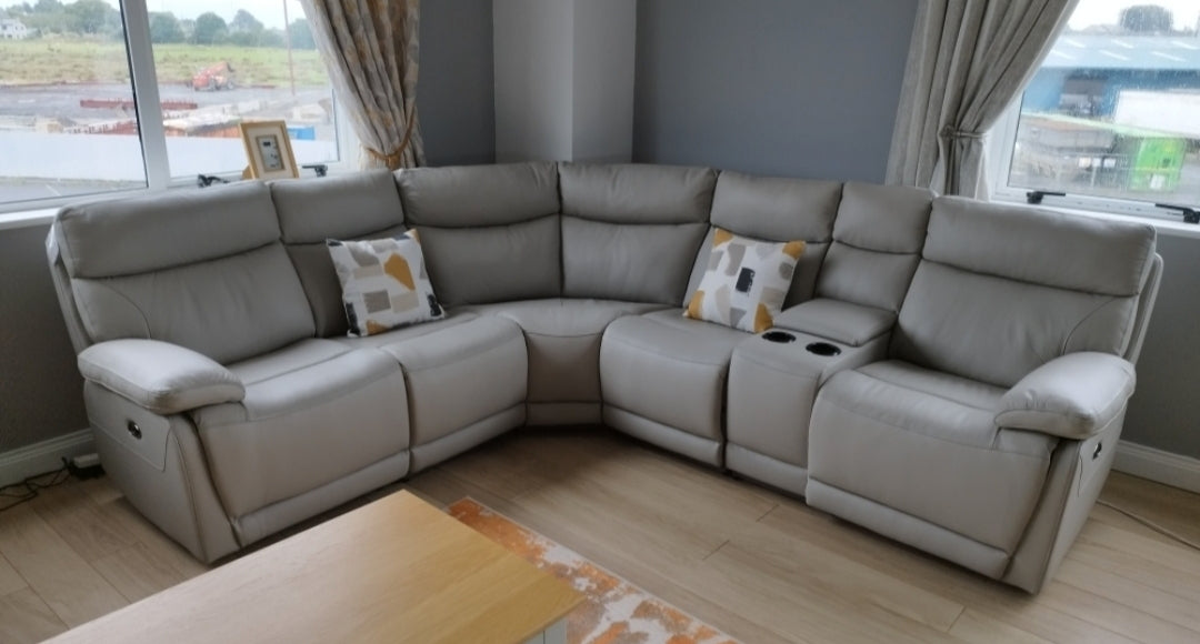 Lansville Corner Sofa Group Leather Electric Recliner-Grey