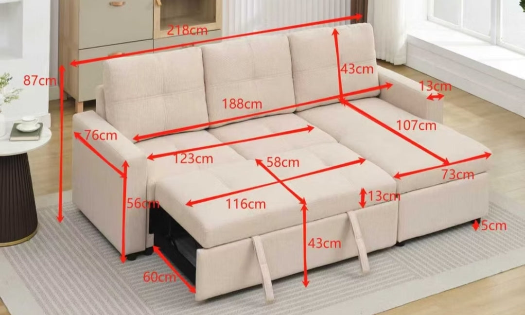 Lily Corner Sofabed - Beige