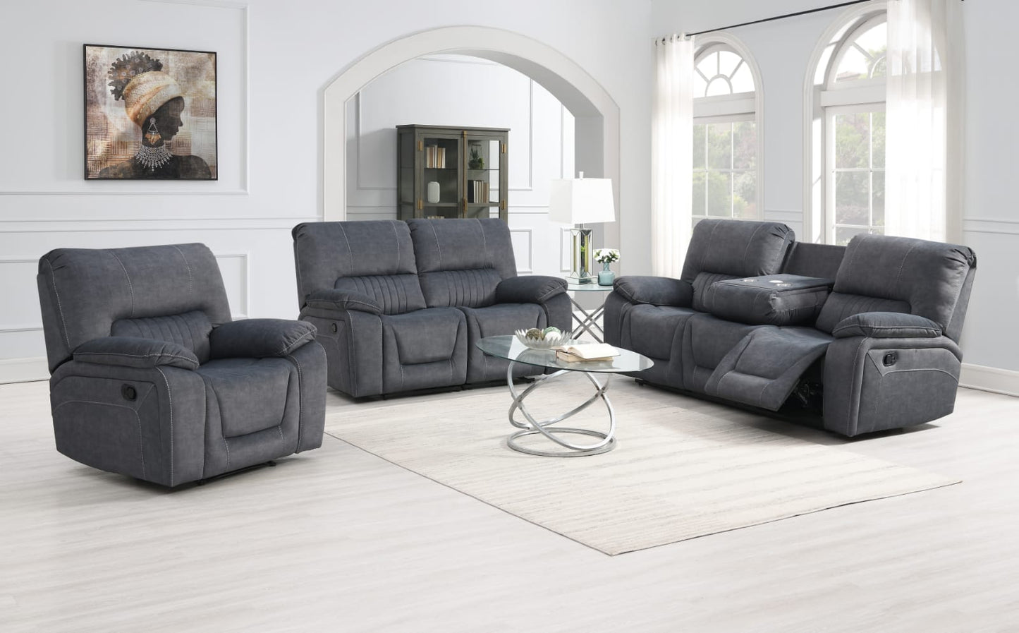 Abbeydale 3+1+1 Manual Recliner with Dropdown Table - Grey