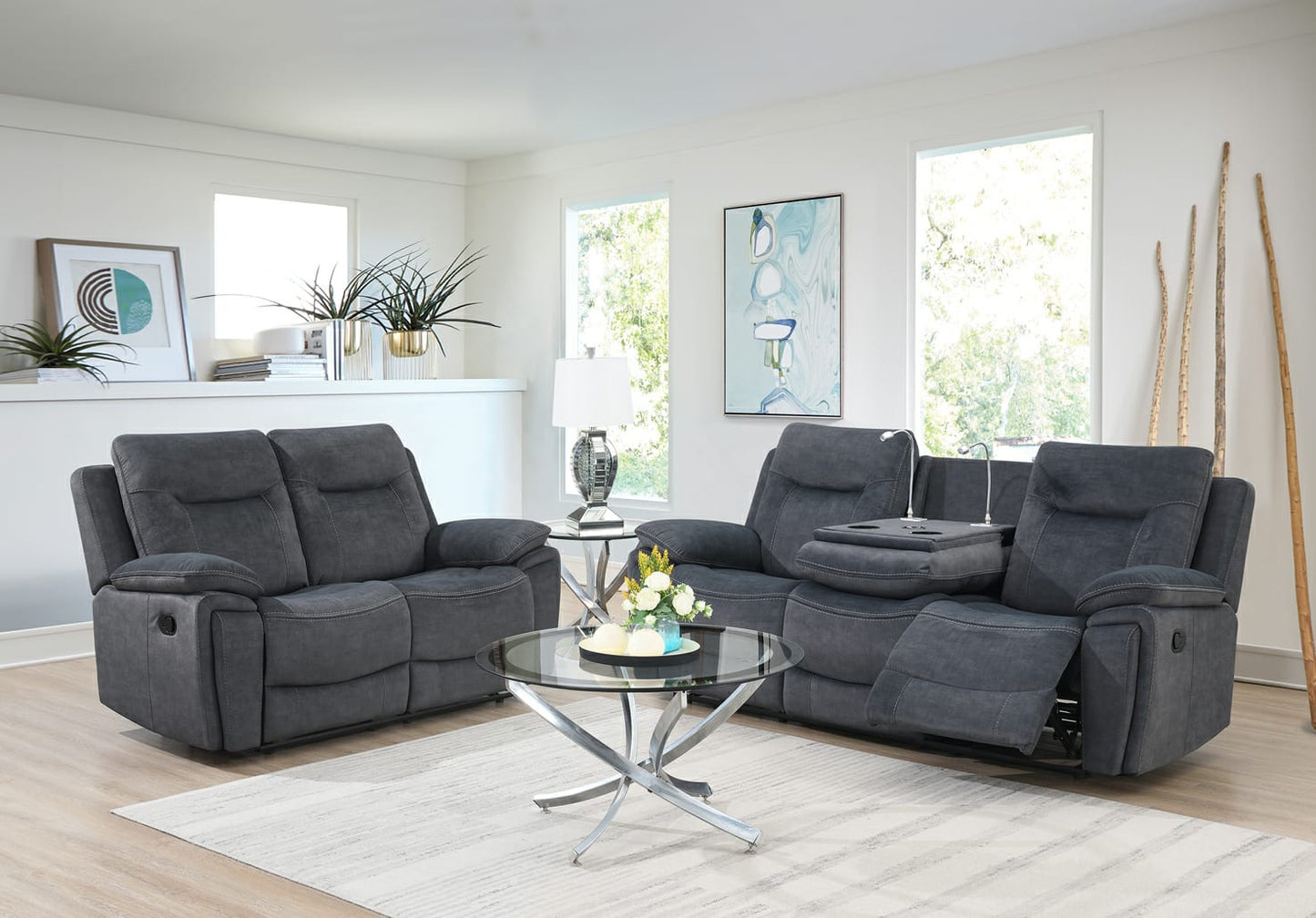 Foxlands 3 Seater Manual Recliner with Dropdown Table - Grey