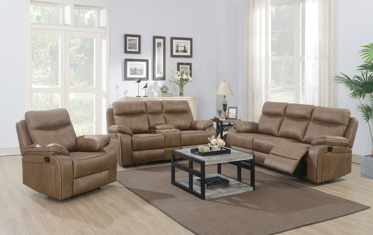 Killmore 3 Seater Fabric Manual Recliner- Tan