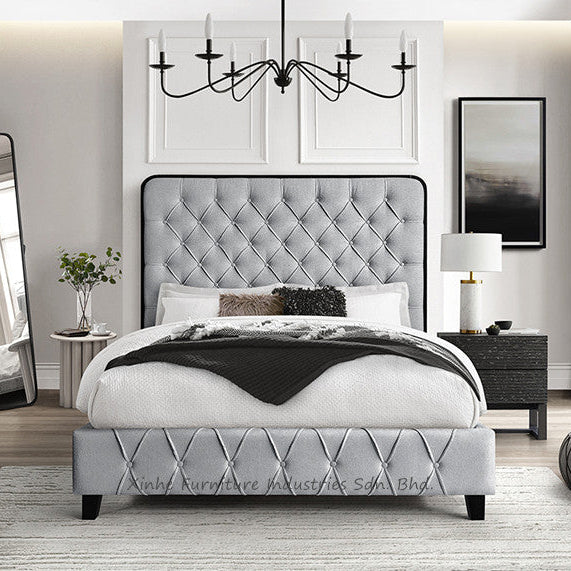 Kyden 4'6 Double Bed - Grey Fabric