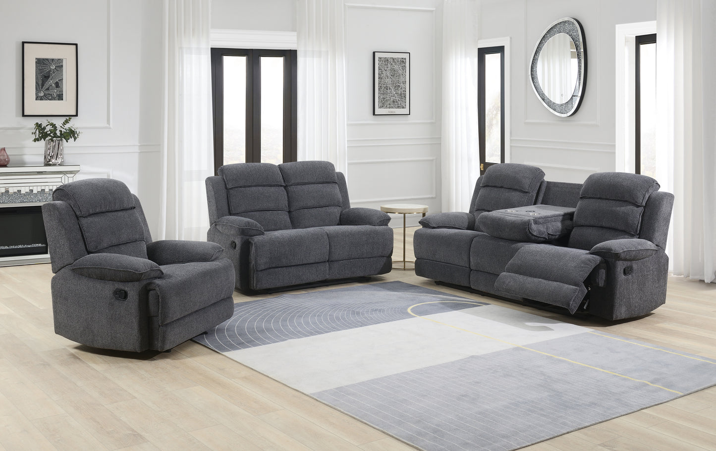 Limerick 3+1+1 Seater Fabric Recliner - Dark Grey
