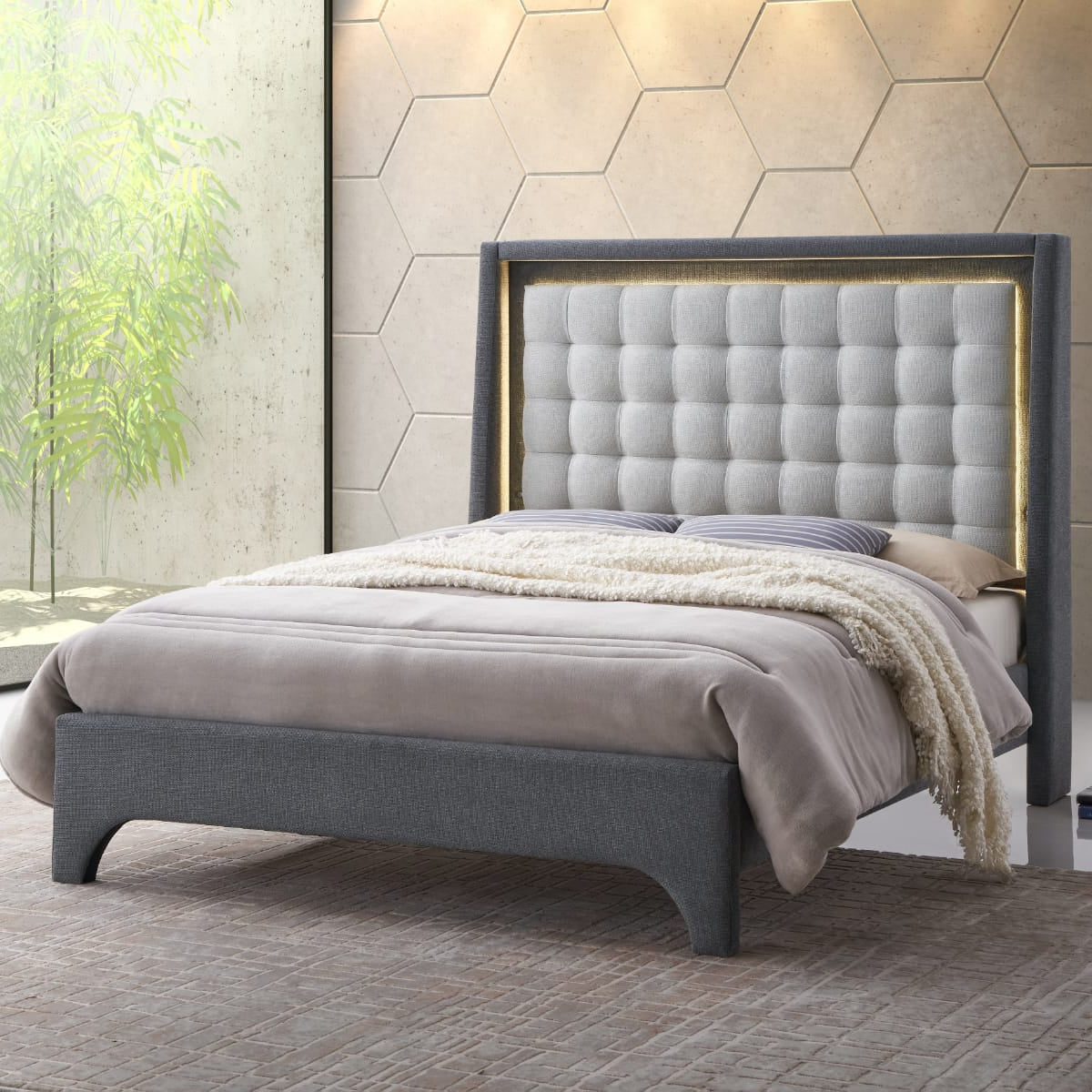 Lucinda 4'6 Double Bed Dark Grey with Light Grey Headboard Fabric