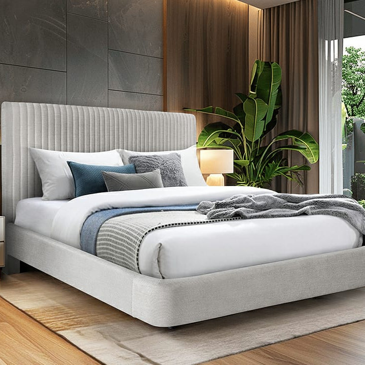 Valerie 5'0 King Size Bed - Beige Fabric