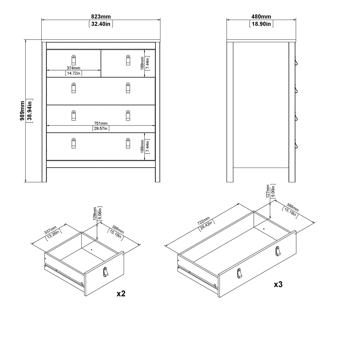 Madrid 3+2 Chest - White