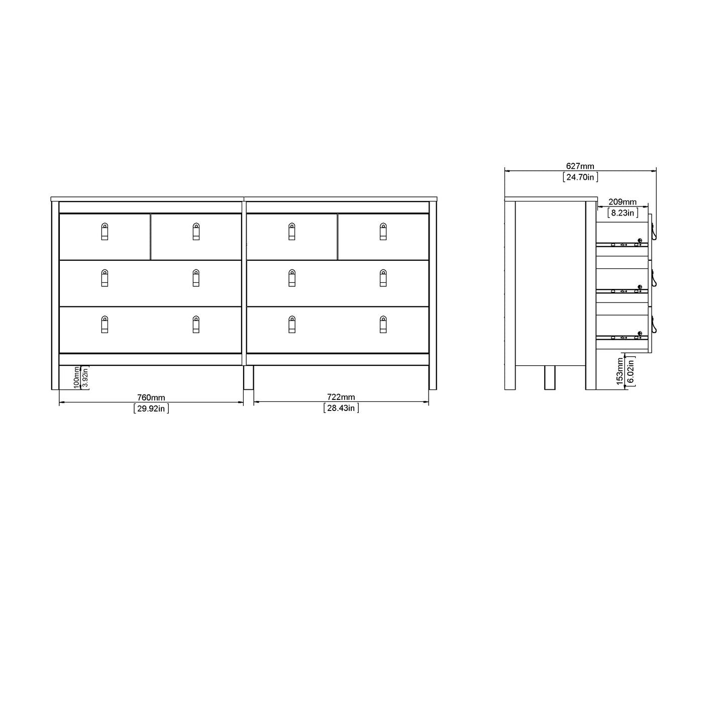 Madrid Double Dresser 4+4 Drawers - White