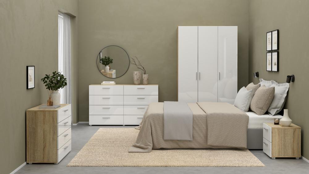 Pepe 4 Piece Bedroom Set With 3 Door Robe - Oak & White