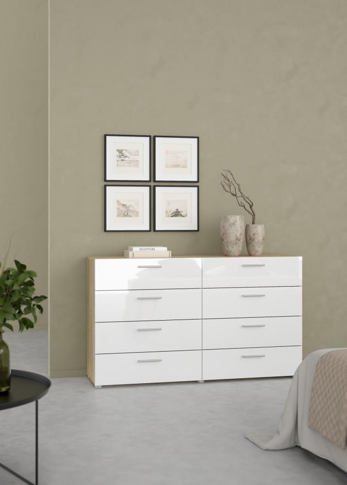 Pepe 8 Drawer Chest - Oak with White High Gloss