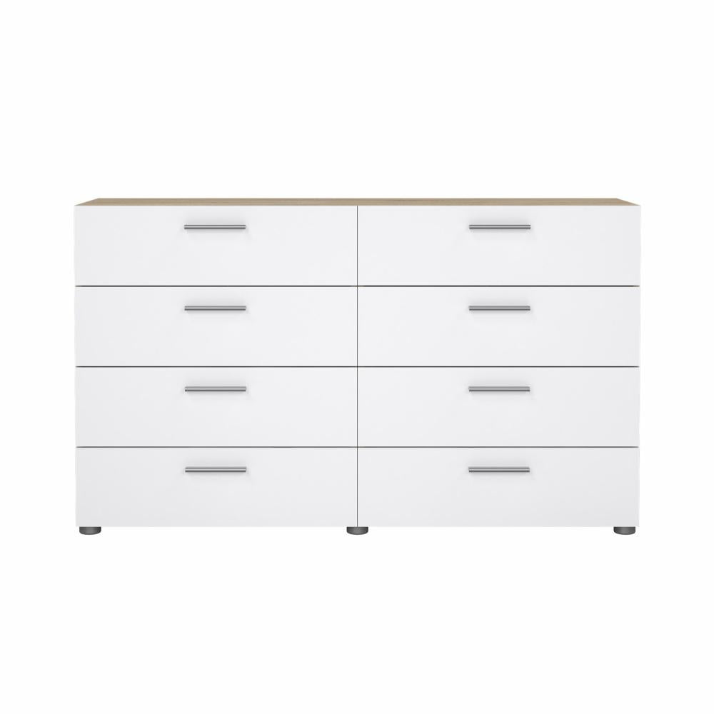 Pepe 8 Drawer Chest - Oak with White High Gloss