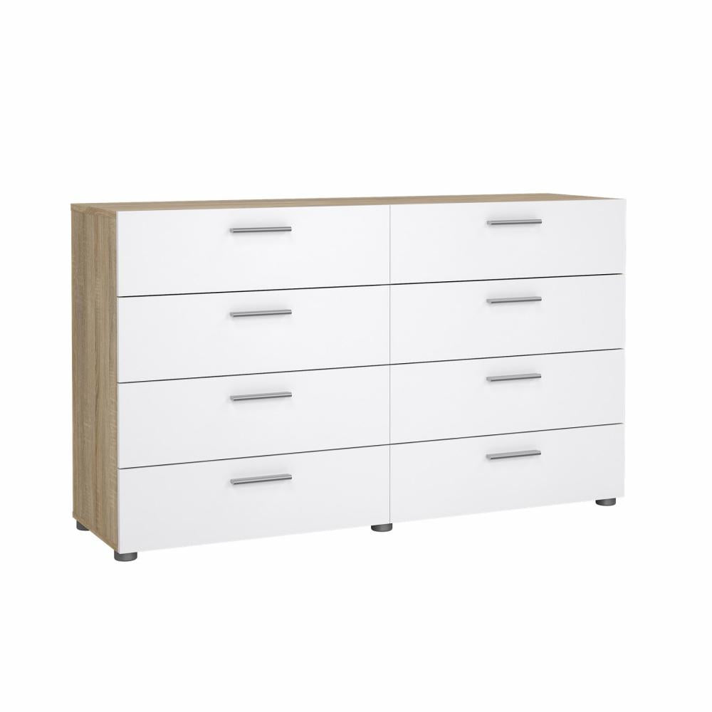 Pepe 8 Drawer Chest - Oak with White High Gloss