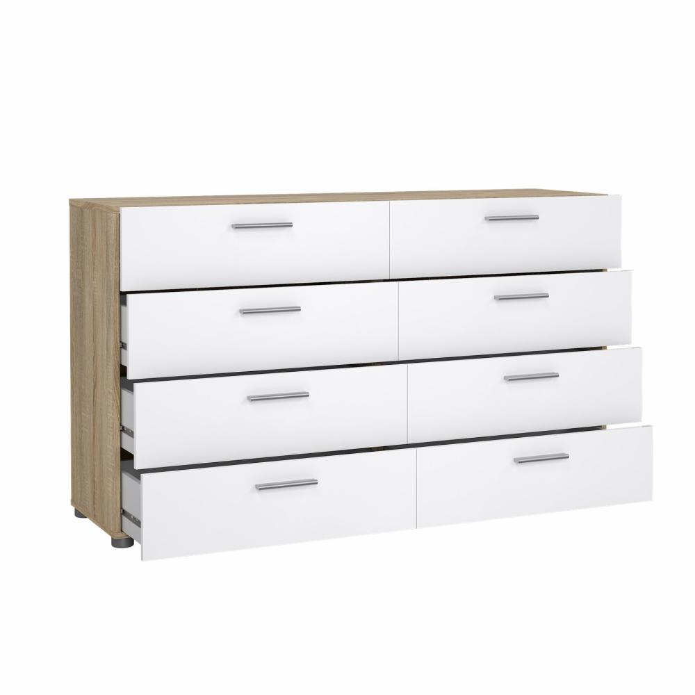 Pepe 8 Drawer Chest - Oak with White High Gloss