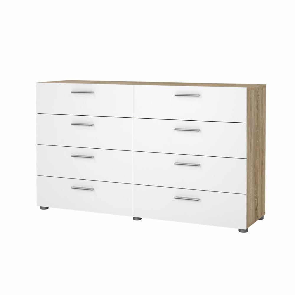 Pepe 8 Drawer Chest - Oak with White High Gloss