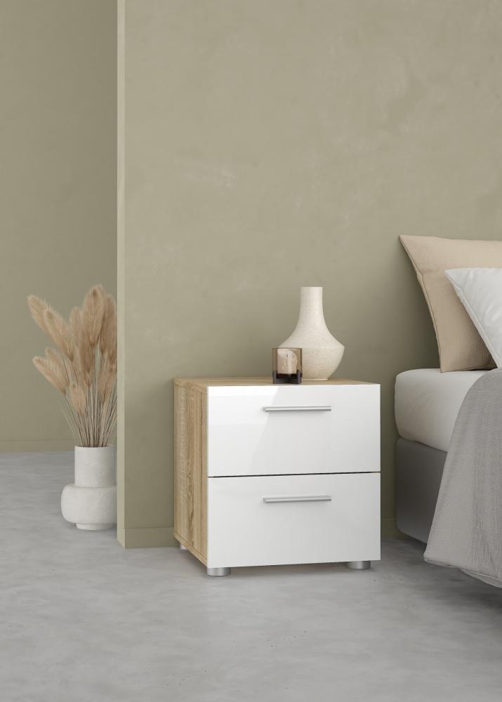 Pepe Nightstand - Oak with White High Gloss