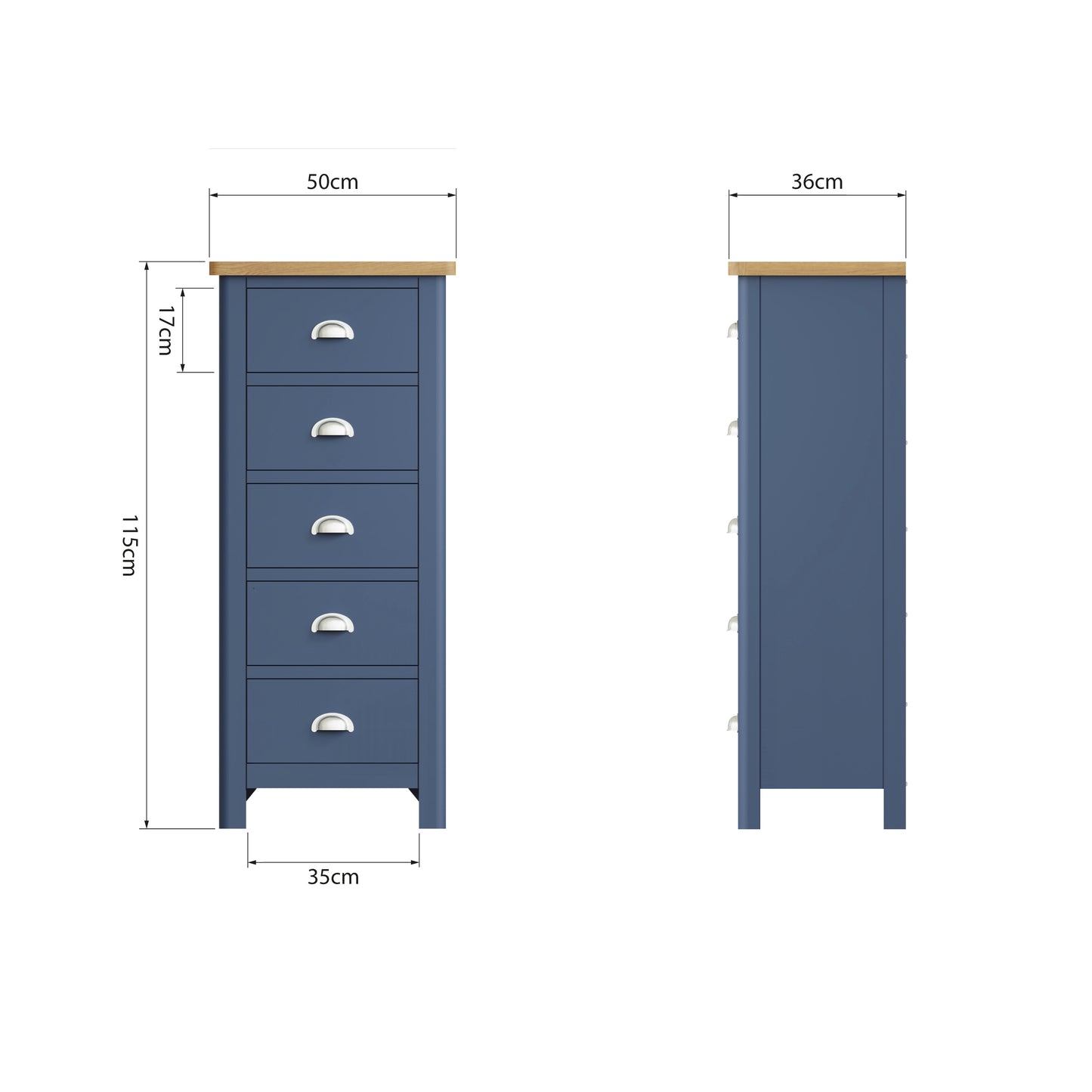 Rhea Blue 5 Drawer Narrow Chest of Drawers