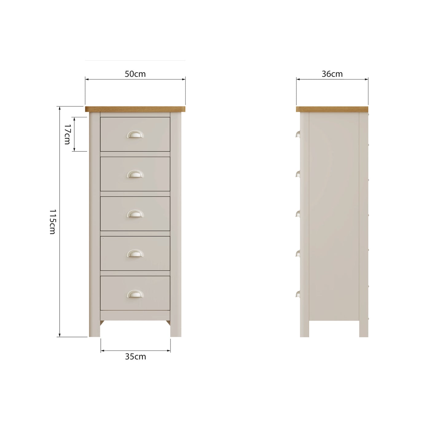 Rhea Dove Grey 5 Drawer Narrow Chest of Drawers