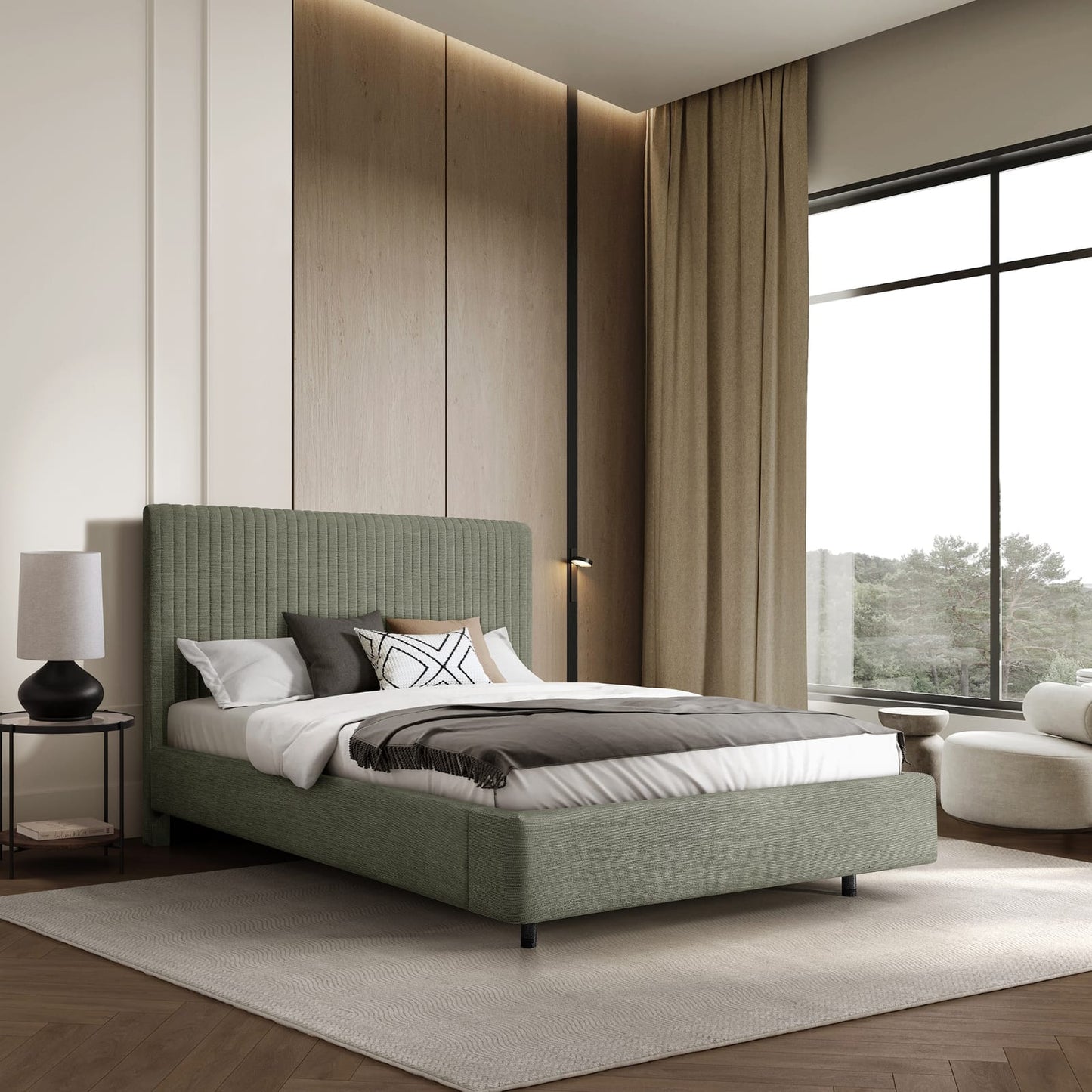 Valerie 5'0 King Size Bed - Sage Green Fabric