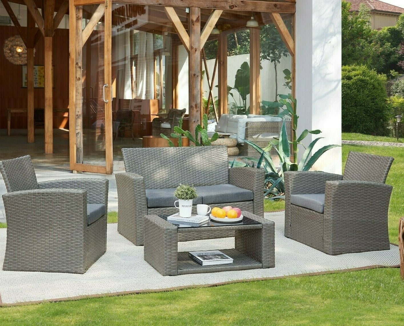 Florence 4 Piece Garden Lounger Set with Cover - Grey