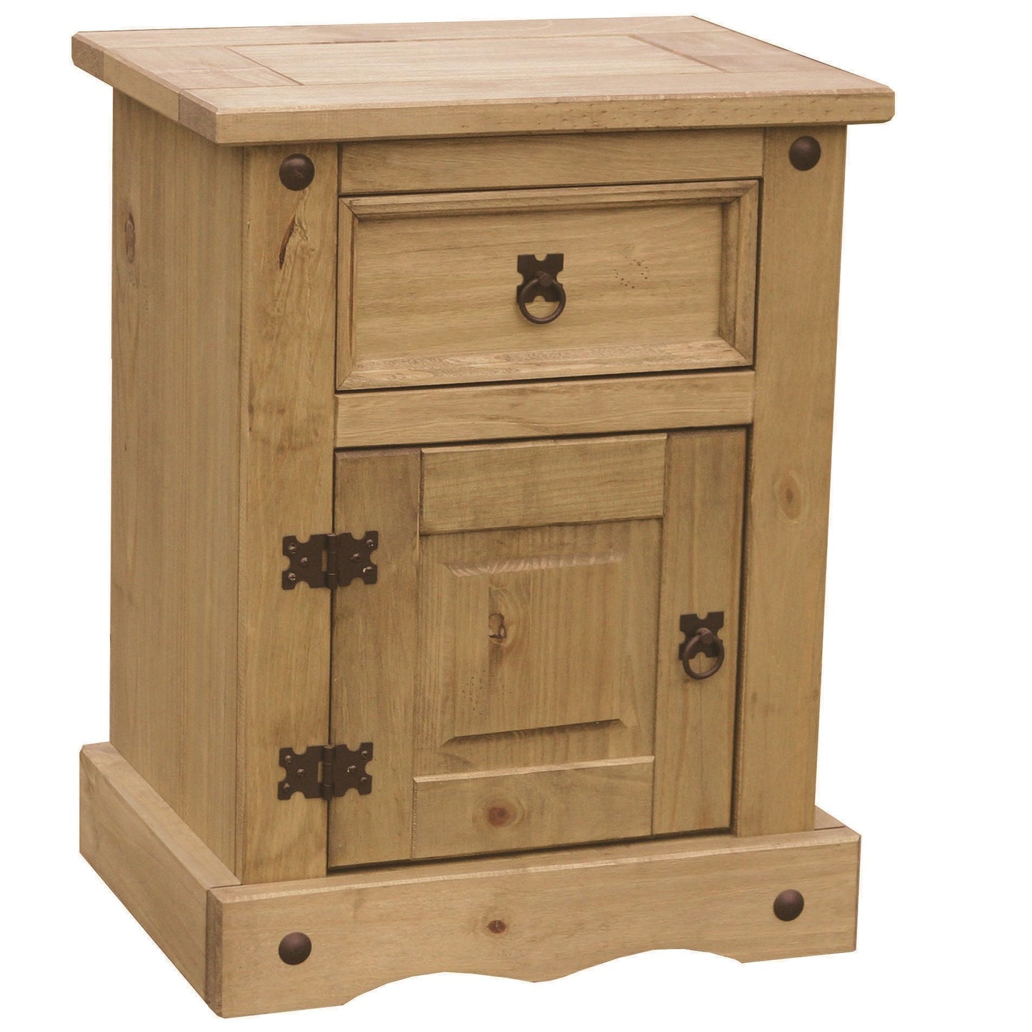 Corona 1 Door 1 Drawer Bedside - Distressed Waxed Pine
