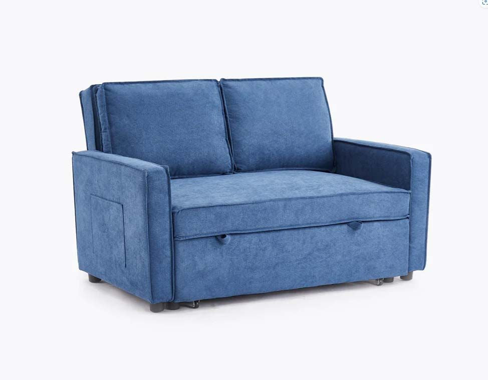 Sandhurst 2 Seater Pull Out Sofa Bed Linen Fabric- Blue