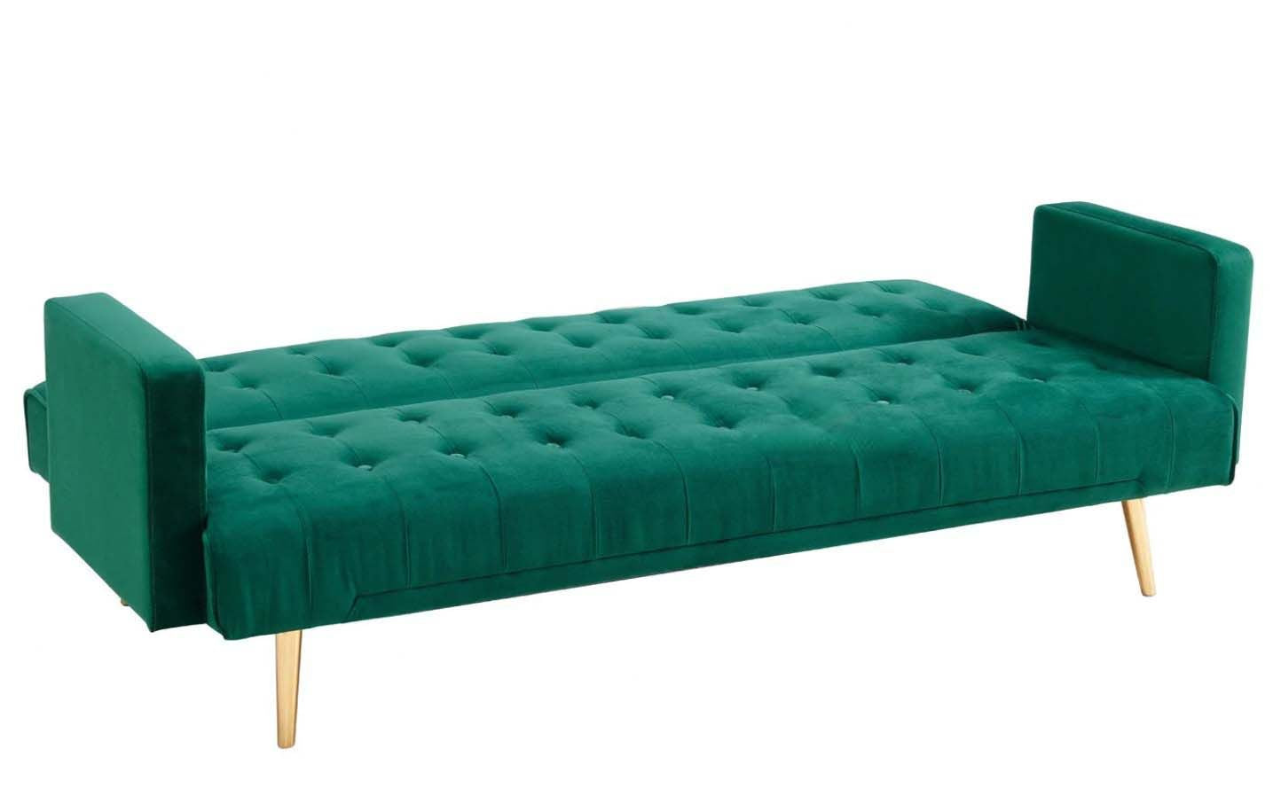 Salisbury 3 Seater Sofa Bed Luxury Velvet- Green Velvet with Gold Metal Legs