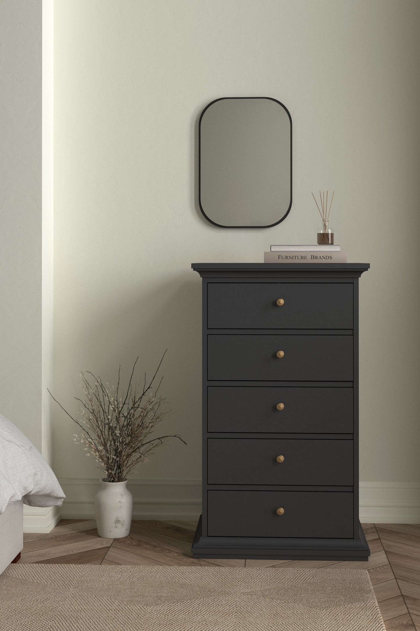 Paris Chest of 5 Drawers - Grey
