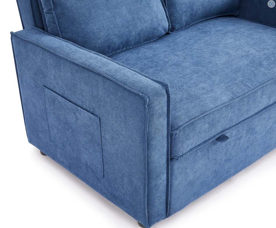 Sandhurst 2 Seater Pull Out Sofa Bed Linen Fabric- Blue