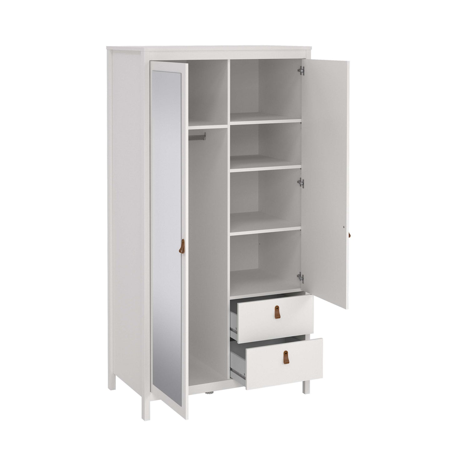 Madrid Wardrobe with 1 Plain door 1 mirror door and 2 drawers - White