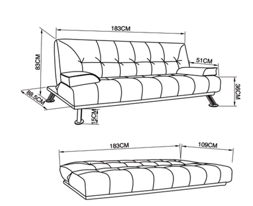Helena 3 Seater Fabric Sofa Bed - Black