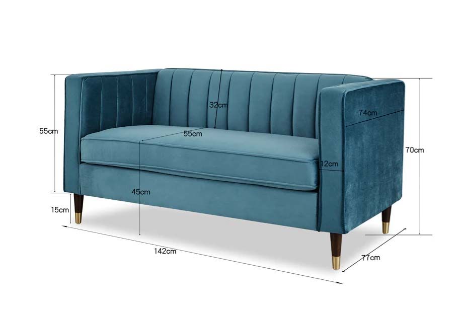 Griffen 2 Seater Fabric Sofa - Blue Velvet