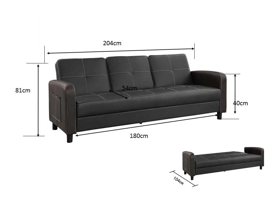 Florida 3 Seater Faux Leather Sofa Bed - Ash Grey