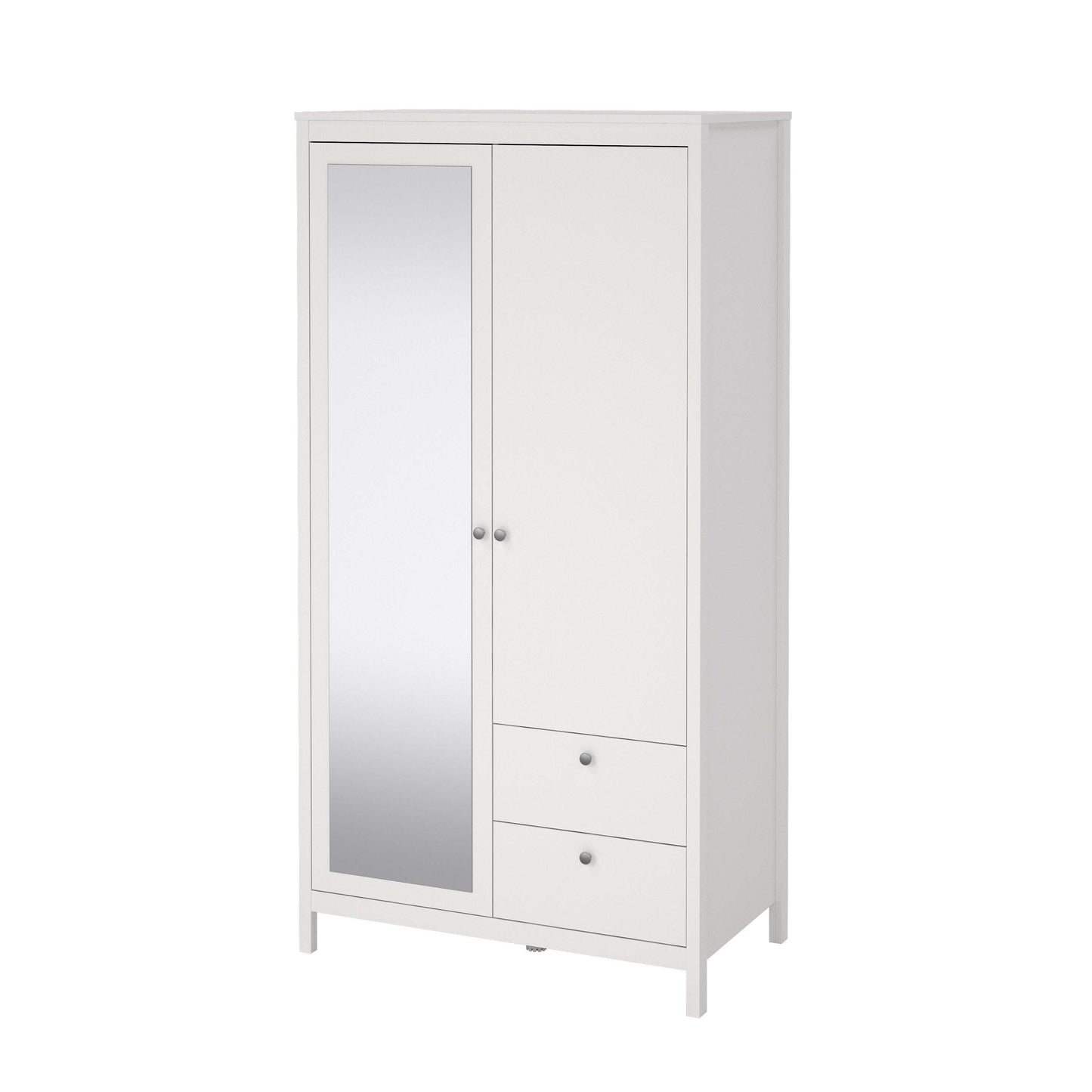 Madrid Wardrobe with 1 Plain door 1 mirror door and 2 drawers - White