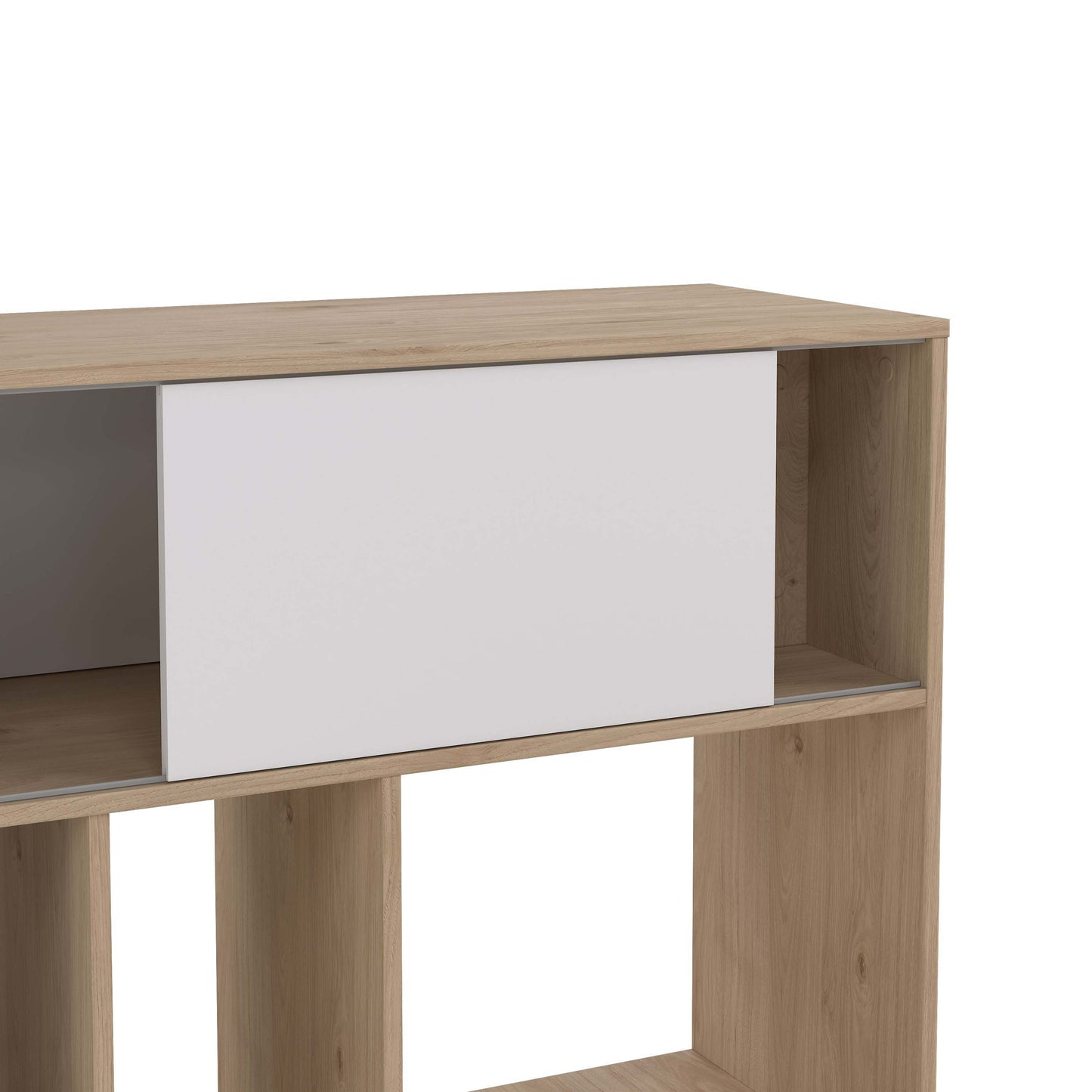 Function Plus Corner Desk with Bookcase - Jackson Hickory White