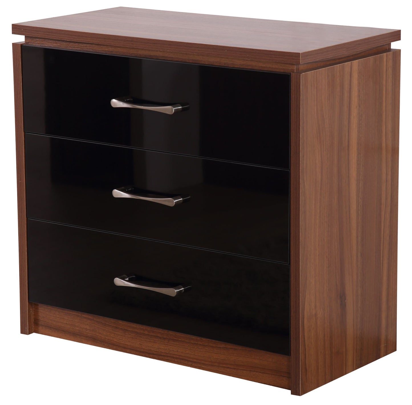 Karl 3 Drawer Chest - Black Gloss / Walnut