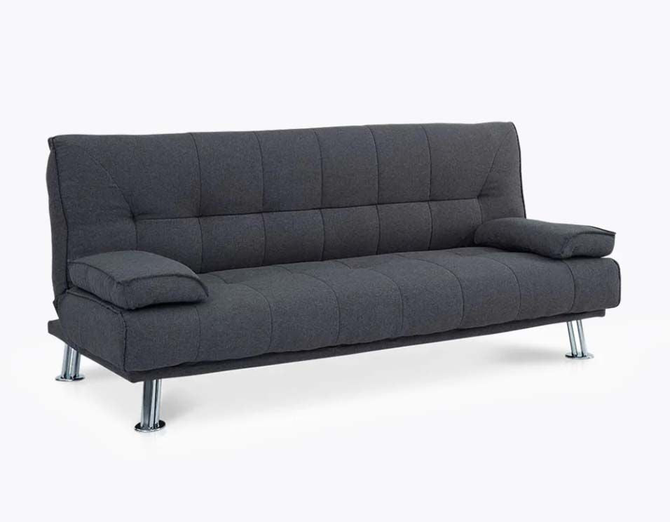 Helena 3 Seater Fabric Sofa Bed - Grey with chrome legs