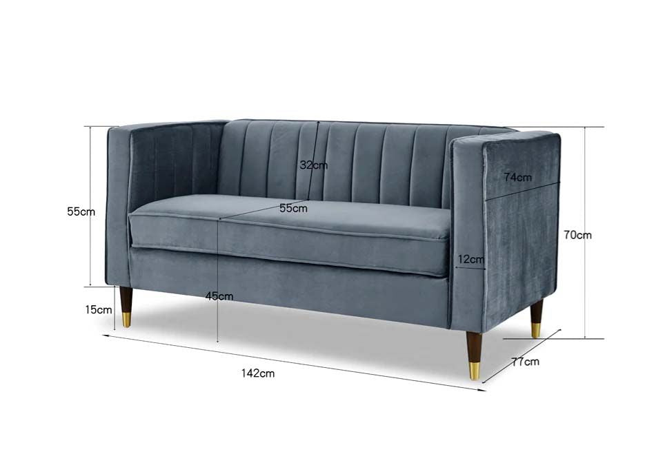 Griffen 2 Seater Fabric Sofa - Grey Velvet
