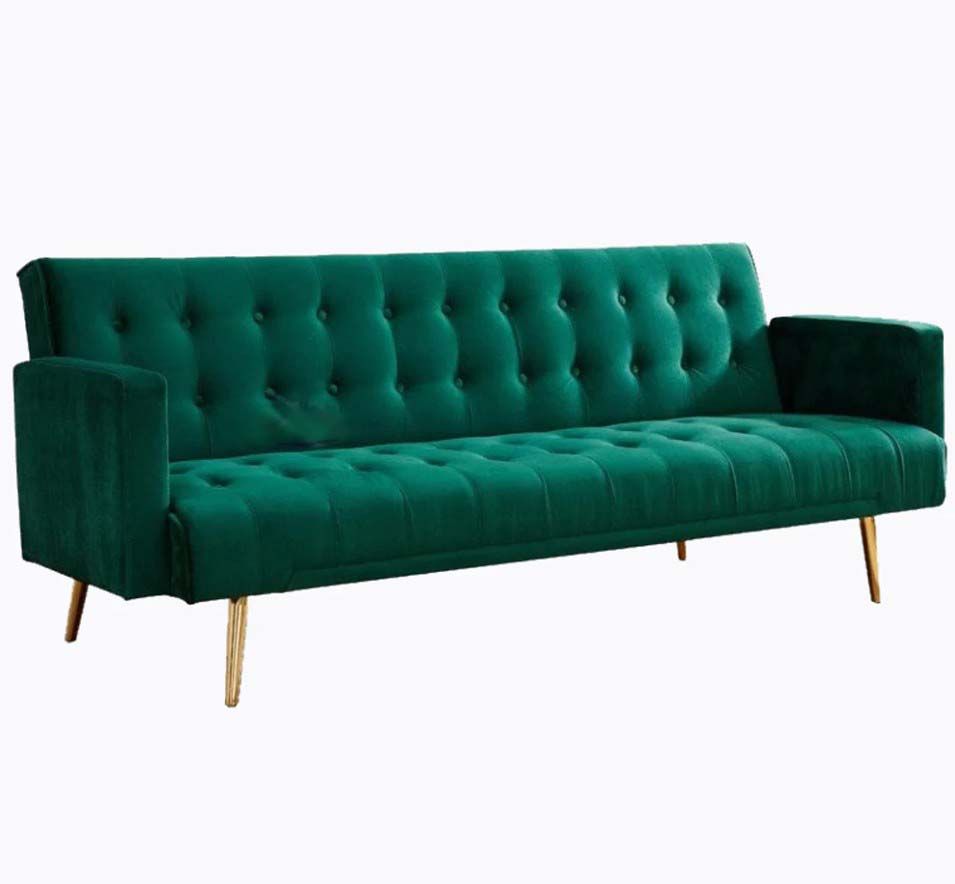 Salisbury 3 Seater Sofa Bed Luxury Velvet- Green Velvet with Gold Metal Legs