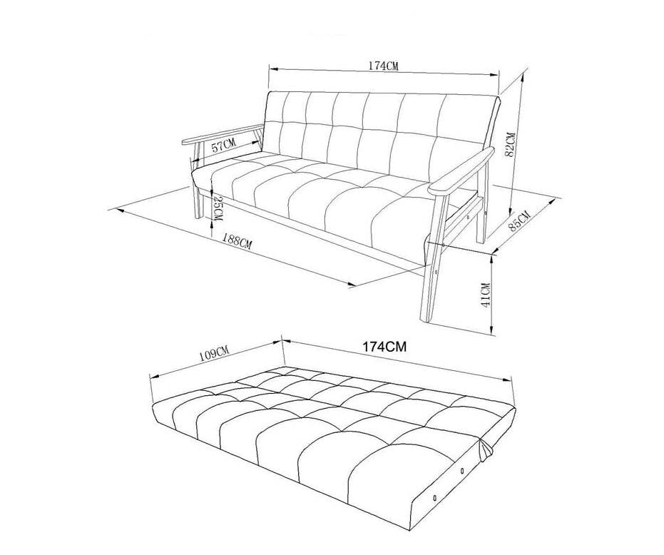 Wiltshire 3 Seater Fabric Sofa Bed - Light Grey