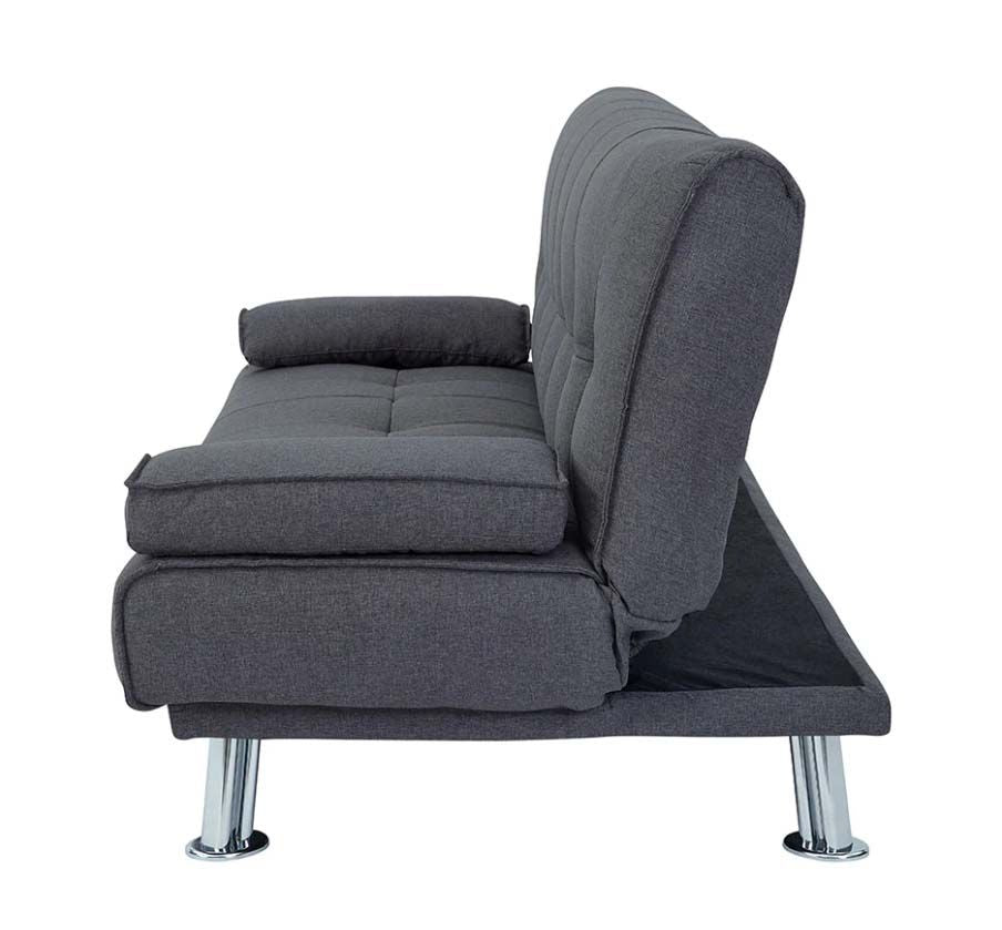 Helena 3 Seater Fabric Sofa Bed - Grey with chrome legs
